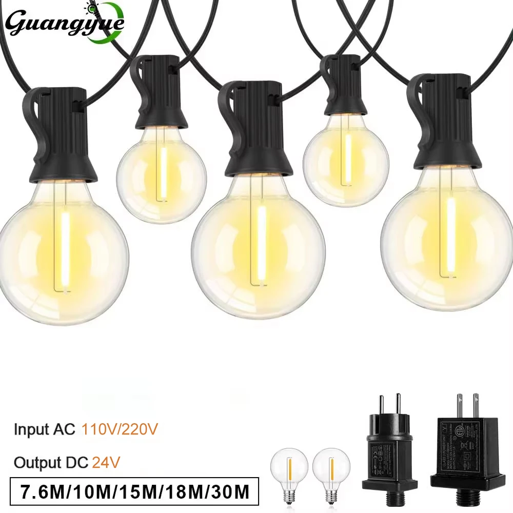 G40 LED String Light E12 DC24V Wide Voltage Output Shatterproof Vintage Light Strings for Patio Balcony Porch Bistro Cafe Party