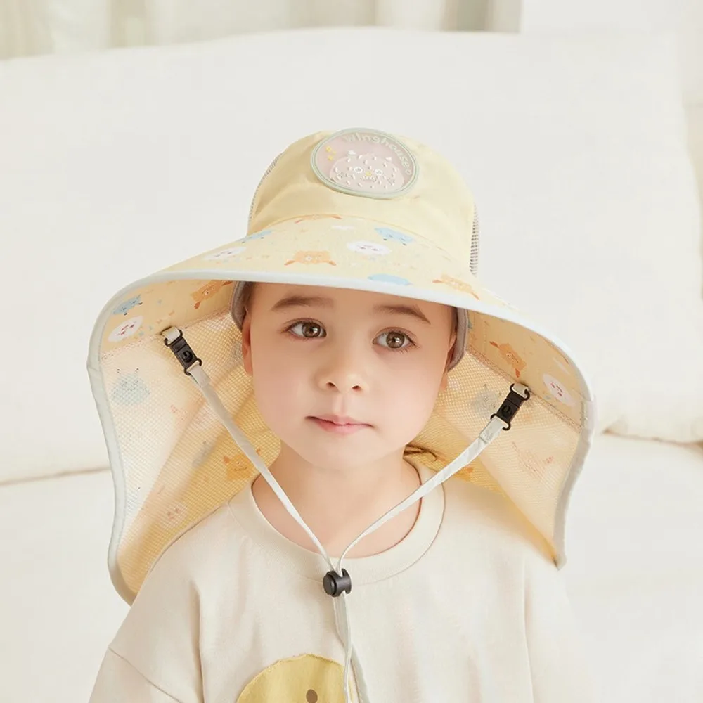 

Fashion Polyester Children Sun Hat UV Protection Quick Dry Mesh Sunshade Hat Portable Large Brim Fisherman Caps Beach