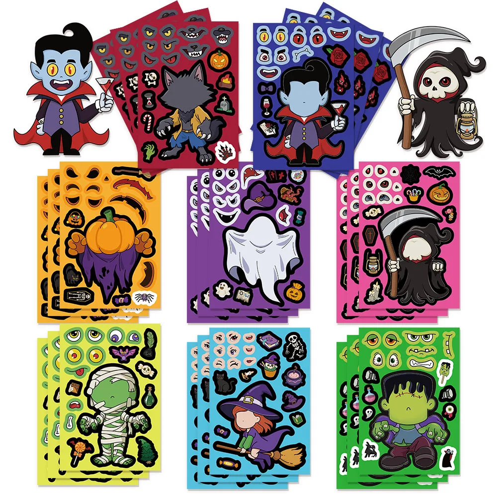 8PCS humorous Halloween face changing collage creative stickers DIY luggage, notebook, water cup, stickers
