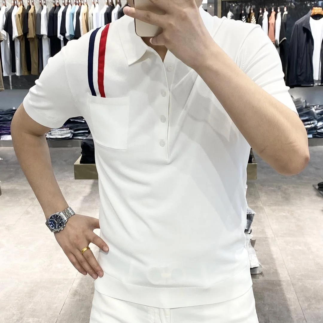 

Мужской вязаный свитер с коротким рукавом, осенняя коллекция 2025, в полоску, молодежный, в американском стиле