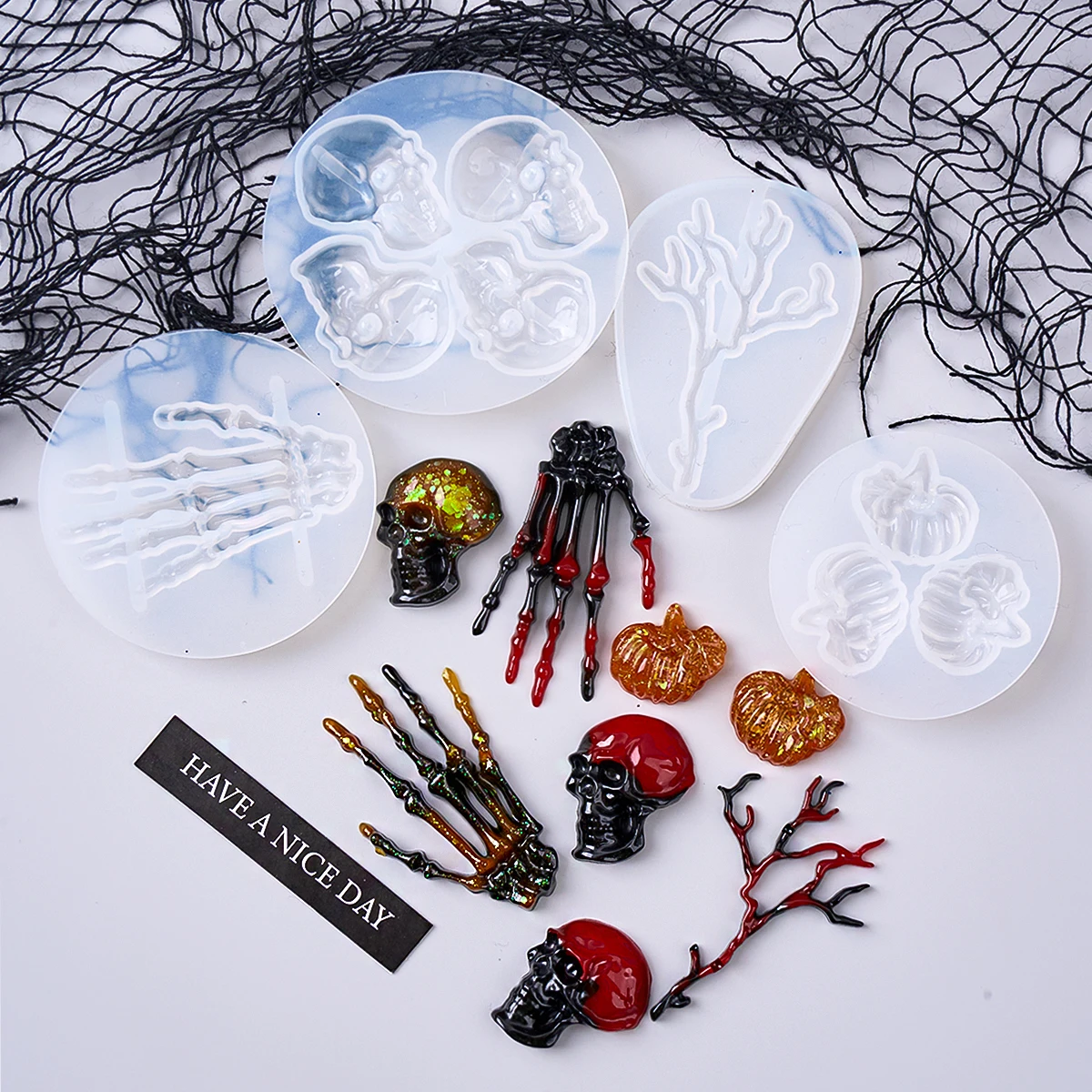 Halloween Skeleton Hands Bone Silicone Mold DIY Handmade Pumpkin Leaves Claws Skull UV Epoxy Resin Mold Party Ornaments Craft view 4
