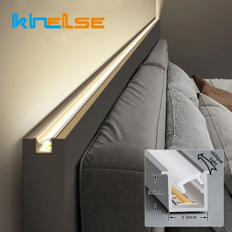 10*10mm Oblique Glow LED Aluminum Profile Cabinet Lamp Half-wall Embedded Hidden Backlight Bedside Wall Panel Bar Strip Light