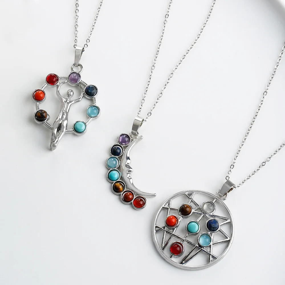 

diy accessories, gold and silver seven-color gemstone pendants, fashionable clothing accessories, crystal