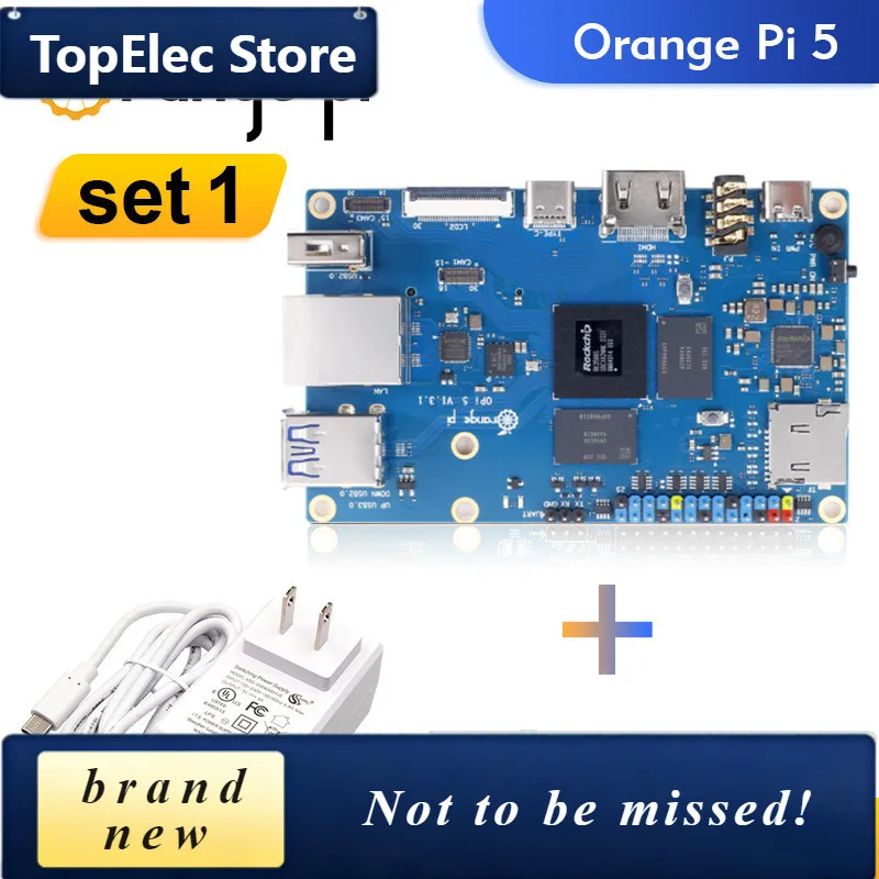 TopElec Orange Pi 5 16GB RAM + Power Supply Single Board Computer RK3588S PCIE Module External WiFi+BT SSD Orange Pi5 Developmen
