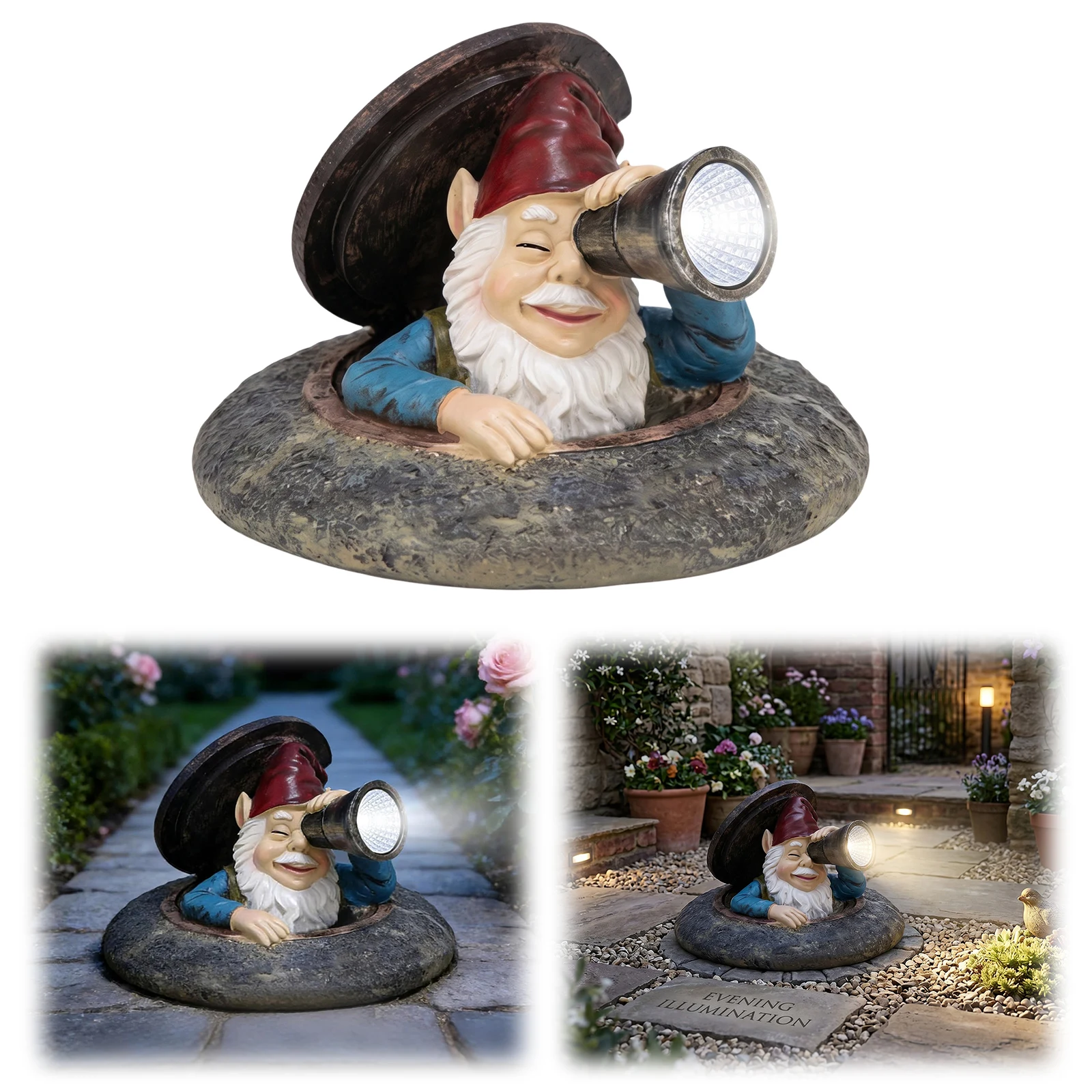 Solar Waterproof Resin Figurine Lights with Solar Light Ornament Lamp Peeking From Manhole Cover for Yard Decor Patio Porch Lawn