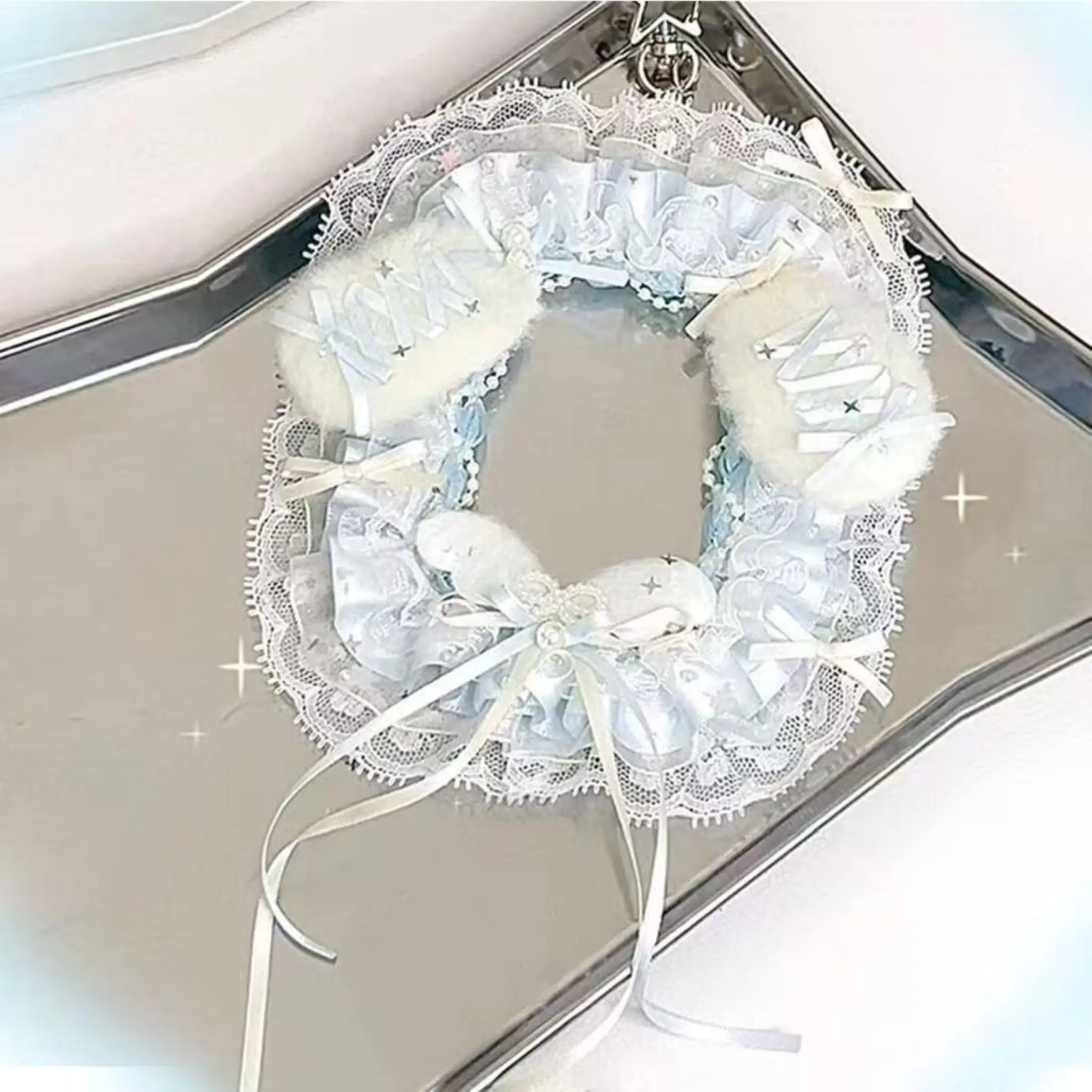 idol photo display card protect rabbit ear lace plush bow lolita cosplay ita bag accessories y2k cute core Key chain photo cover