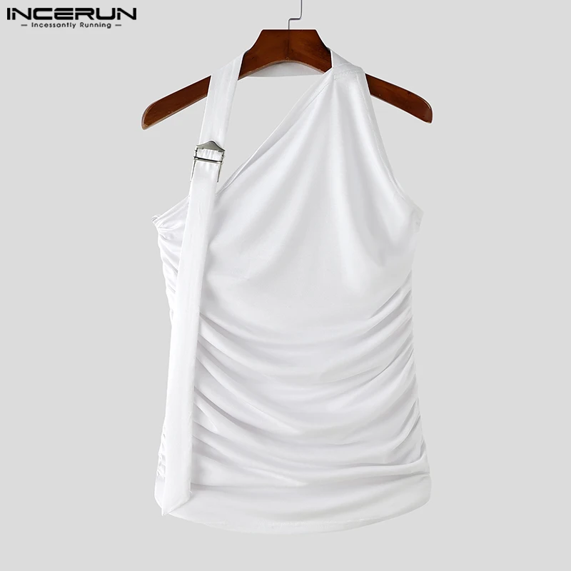 INCERUN القمم الرجال الصيف بلون بسيط تانك القمم عادية أكمام محبوك القمم وسيم فضفاض تكدرت أنيقة الشارع الشهير