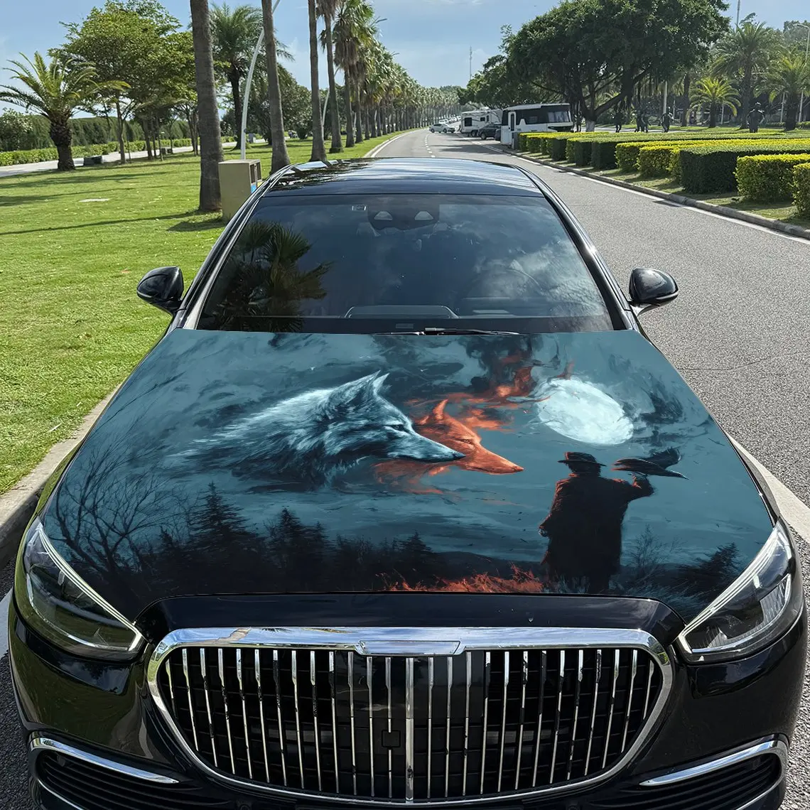 

Wolf Car hood packaging sticker, PVC material, self-adhesive waterproof, anti-slip paint, car exterior decoration accessories, h