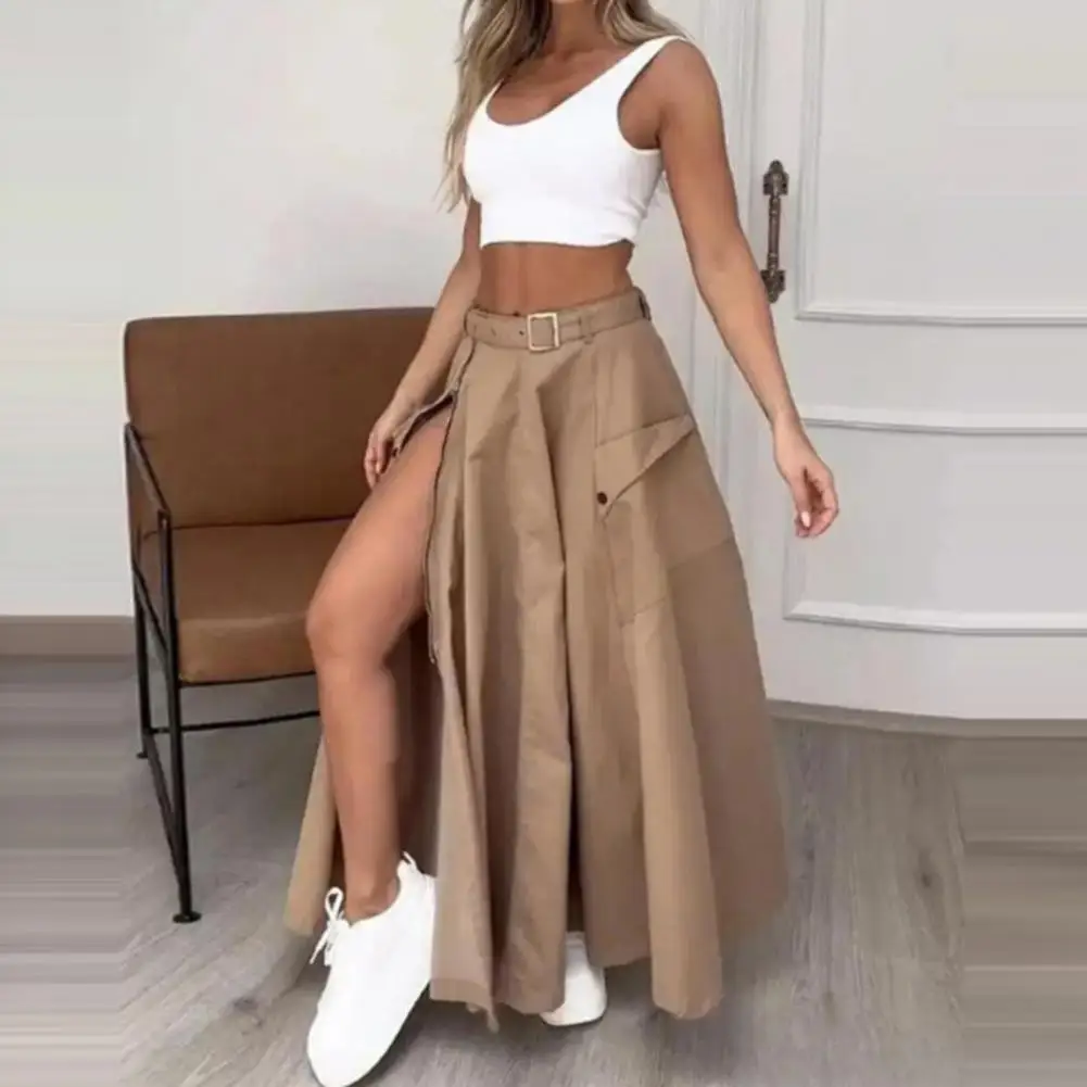 Women Vest Skirt Set Women\'s Tank Top Maxi Skirt Set with Side Slit Pockets Stylish High Waist Suit for A Fashionable Look Women