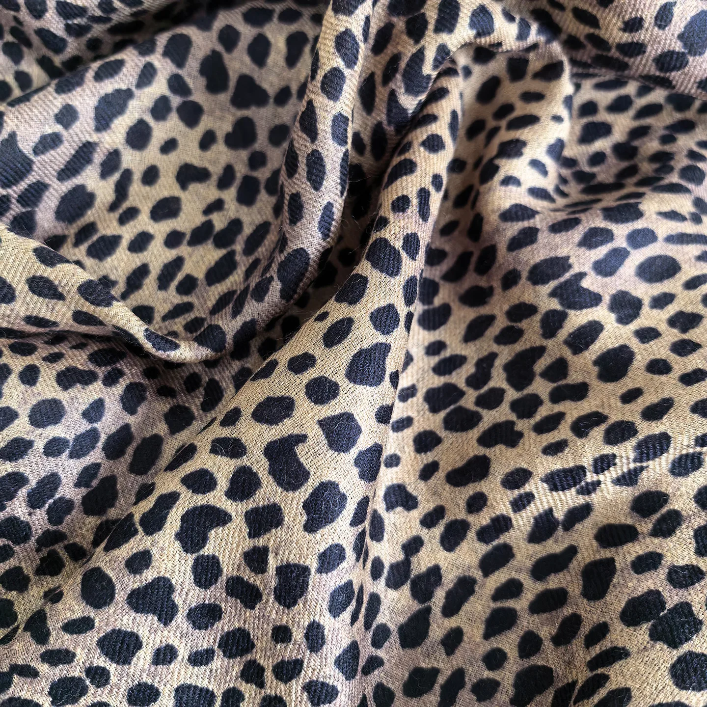 Womens Oversized 100% Wool Square Shawl Small Leopard Spot Print Scarf With Black Border Soft Fringe Shoulder Wrap Accessory
