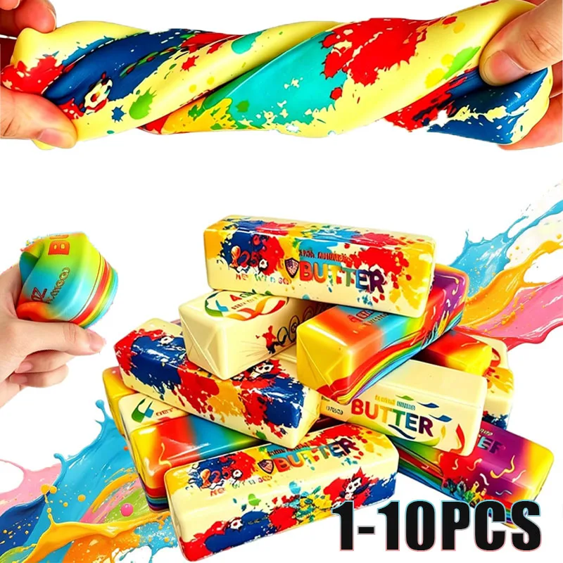 1-10pcs Simulation Butter Squishy Toy Slow Rise Soft Gel Football Theme Stress Reliever Realistic Butter Bar for Office Break