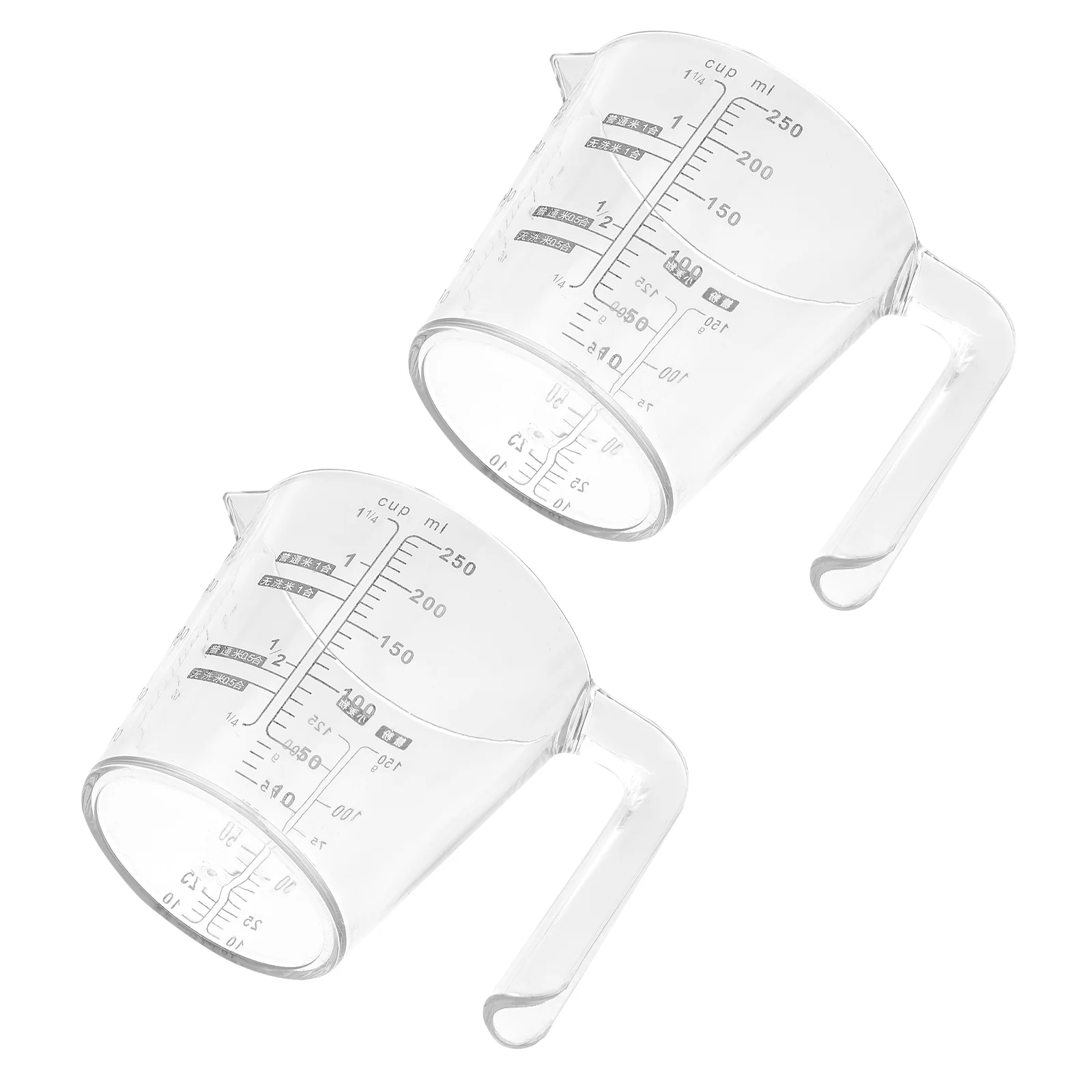 

2pcs 250Ml Transparent Hard Plastic Measuring Cup For Lab Baking Household Use Portable Handle Wide Mouth Scales Reading