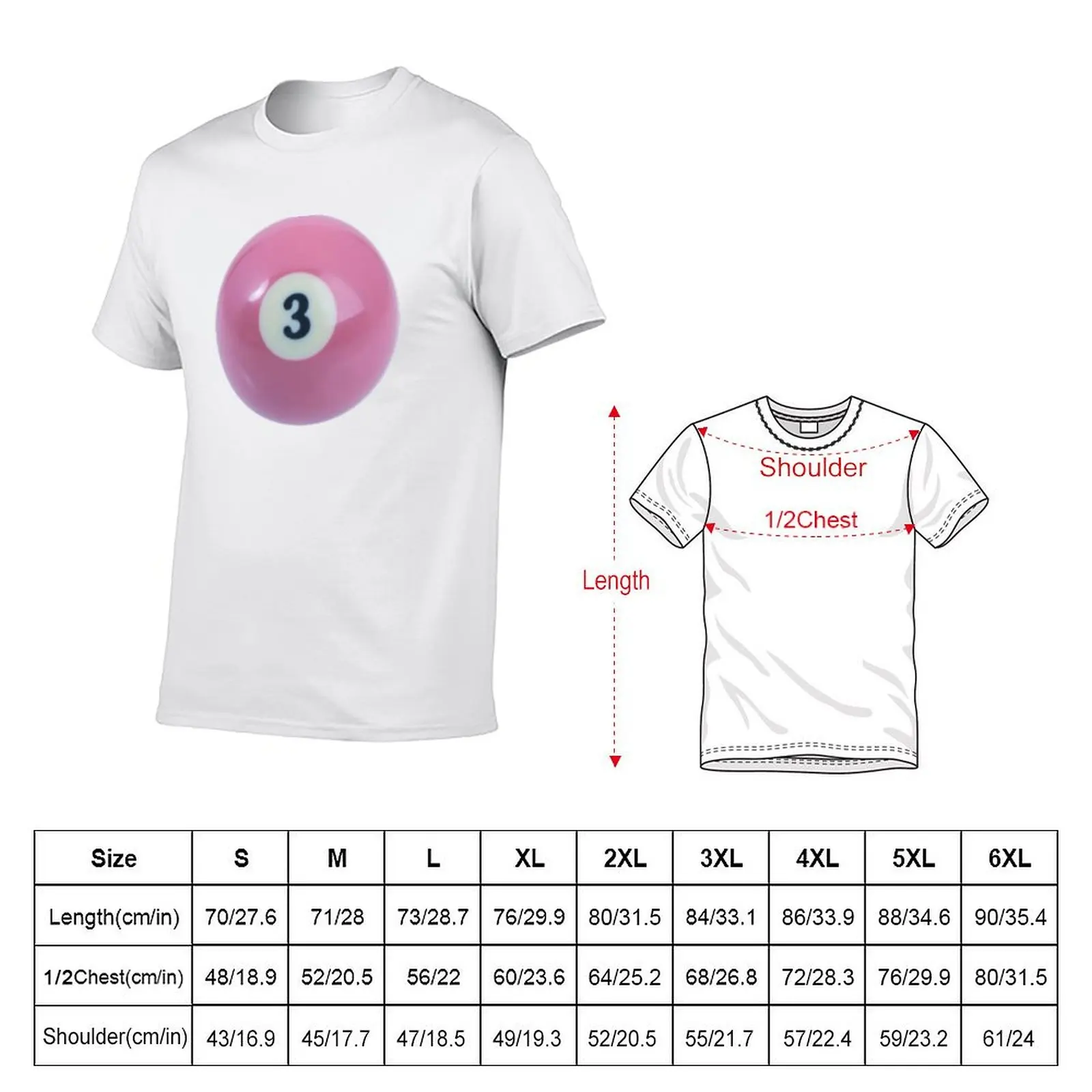 number 3 solid pink billiard ball T-Shirt essential t shirt funny shirt cotton graphic tee shirt mens tall t shirts