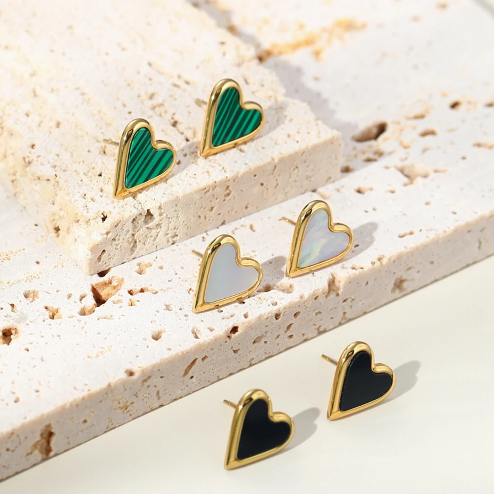

WILD & FREE Vintage Acrylic Shell Heart Stud Earrings for Women Trendy Stainless Steel Gold Color Jewelry Gifts