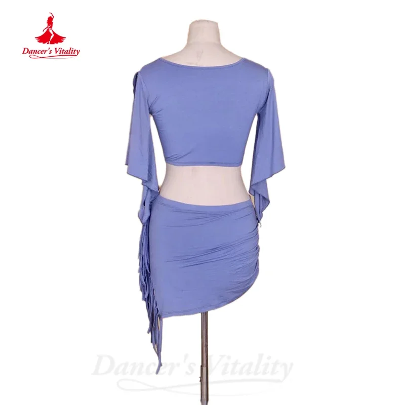 Ropa de práctica de danza del vientre para mujer, Top de manga corta Modal + falda, traje de danza Oriental femenina, conjunto de danza del vientre para niña, 2 uds.