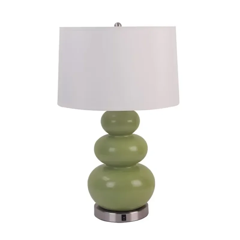 Ceramic Table Lamp Restaurant Green White Fabric Shade Lamp Hotel Guest Room Decoration Table Lighting E27 Dining Room Lights