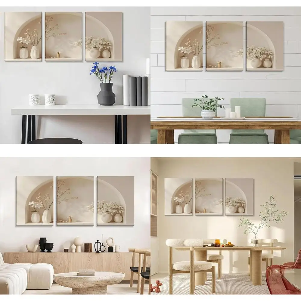 

Картина на холсте в рамке: ваби-саби, сушеные цветы, минималистичный бежевый настенный декор для гостиных