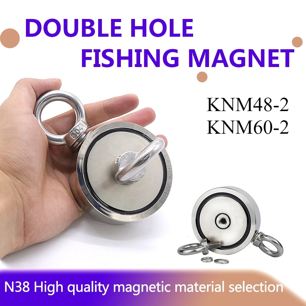 D48-2 Double Holes Round Strong Magnet Pot Fishing Magnet D60-2 Salvage Fishing Hook Magnets Permanent Powerful Magnetic Magnet