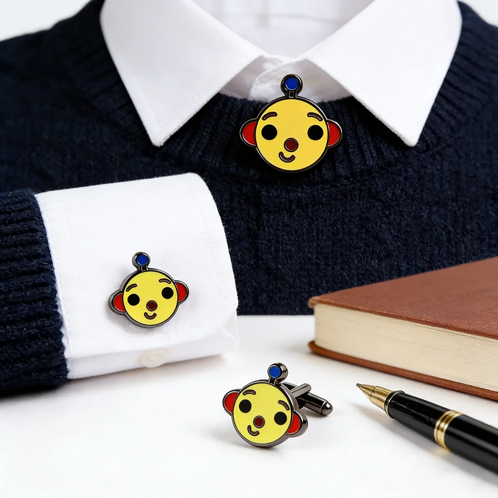 Olie-Polie Children's TV Series Rollie Ball Enamel Lapel Pin & Cufflinks Set Family Adventure Life Robot Boy Fan Gift Cuff Links