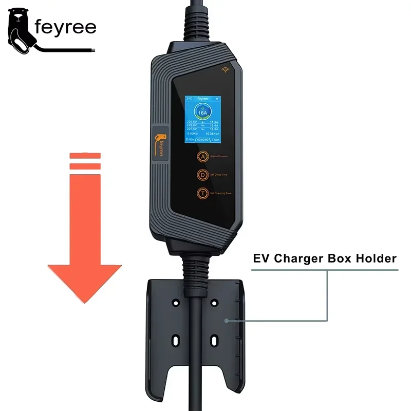 Feyree GBT Cord EV شاحن محمول APP WIFI التحكم 11KW 16A 3 المرحلة EVSE صندوق شحن 5 متر كابل CEE التوصيل للسيارات الكهربائية