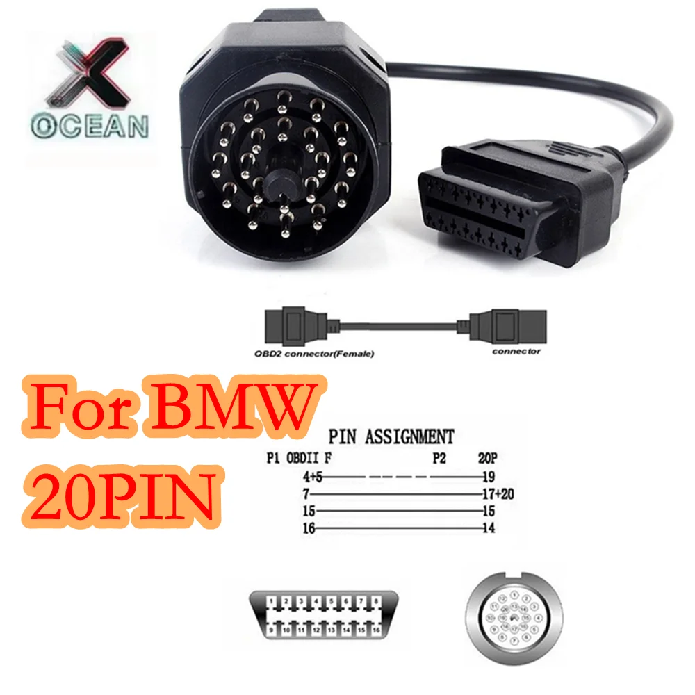 

Новейший OBD2-адаптер для BMW: 2-контактный на 16-контактный разъем, 16-контактный женский разъем OBD2, диагностический кабель для автомобиля