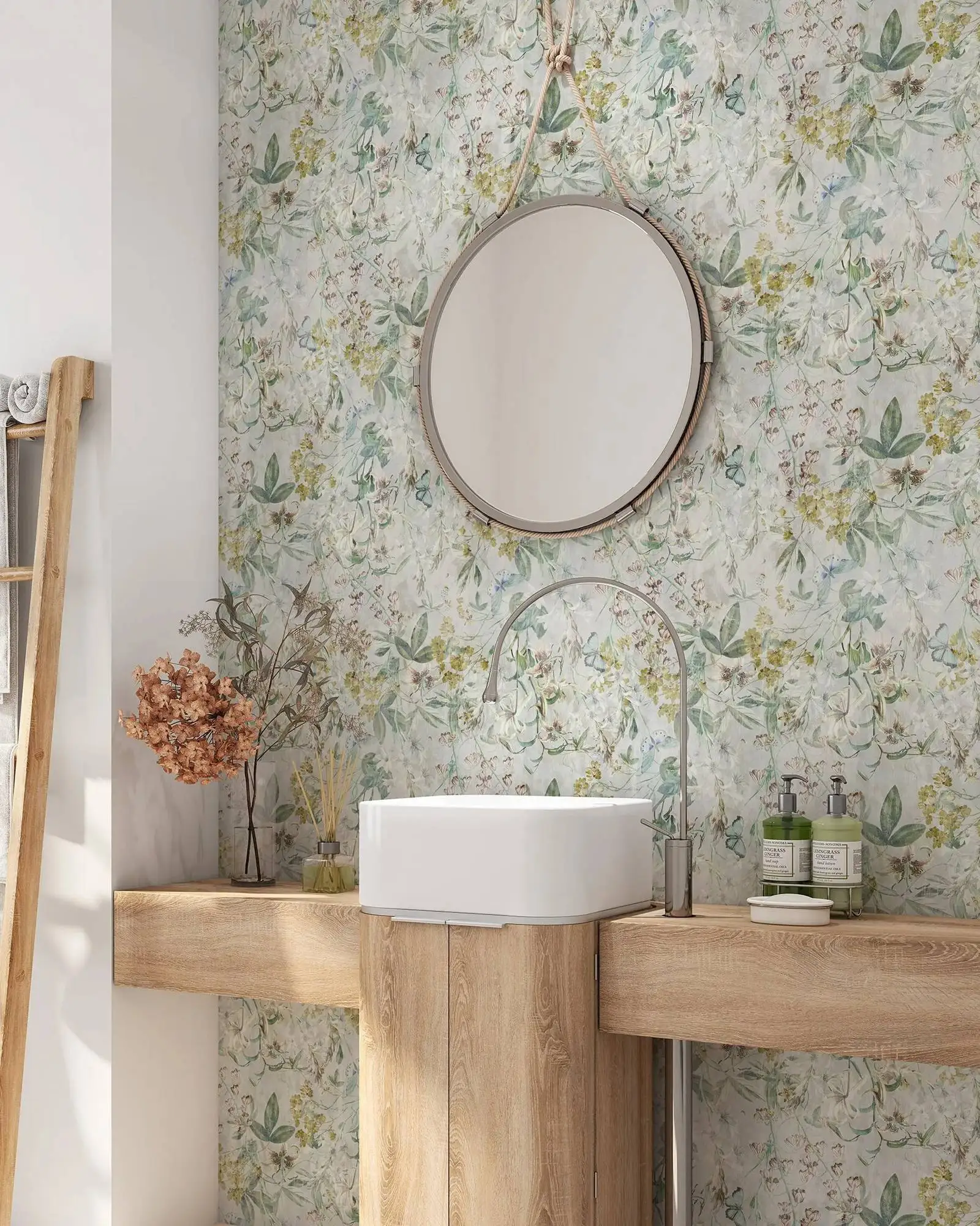 Vintage Botanic Garden Wallpaper, Branches and Flowers Self Adhesive Wall Decor,Neutral Floral Paper Peel and Stick or Tradition