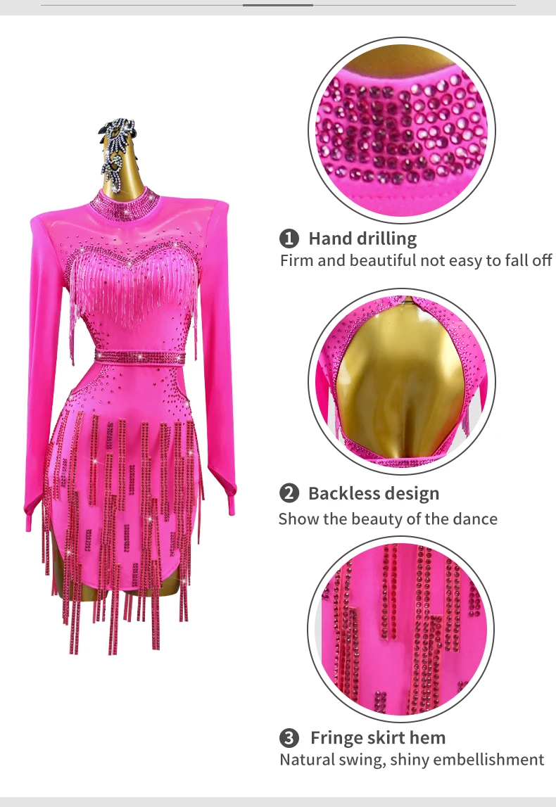 Kostüm für Damen 2026, elegantes Abendkleid, lateinamerikanische Tanzkleidung für Mädchen, Samba-Outfit, Party-, Wettbewerbs- und Auftrittsrock – Detail 6
