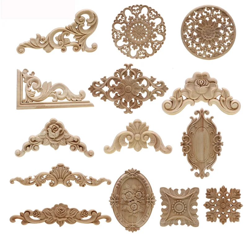 Wood Carved Applique Unpainted Onlay Frame Door Wall Decor For Cabinet Furniture Home Decoration Kitchen Living Room Dining