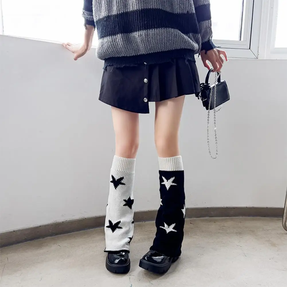 여성용 패치워크 컬러 레그 워머, 세련된 여성용 레그 워머, 기하학적 패턴 무릎 높이 양말, 유행하는 아늑한 양말