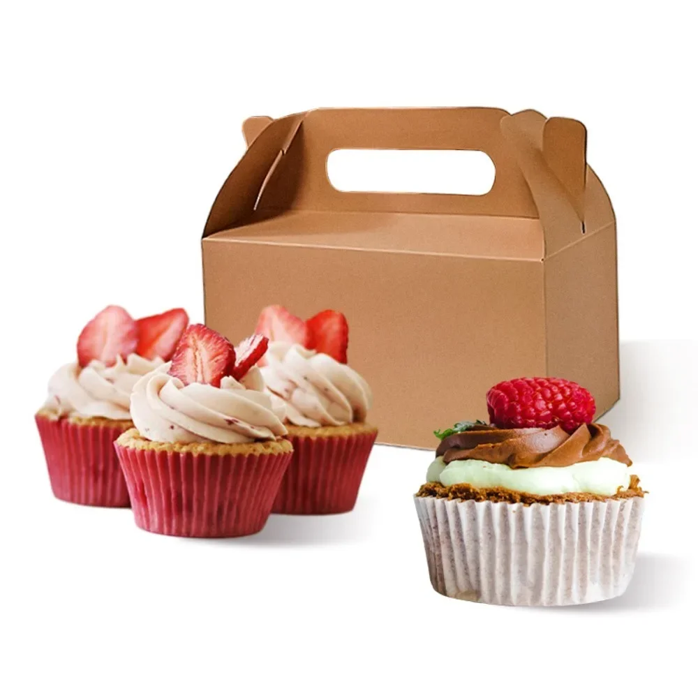 

20pcs Kraft Paper Cupcake Packaging Box with Window Handle Gift Boxes DIY Thickened Takeaway Boxes Commercial