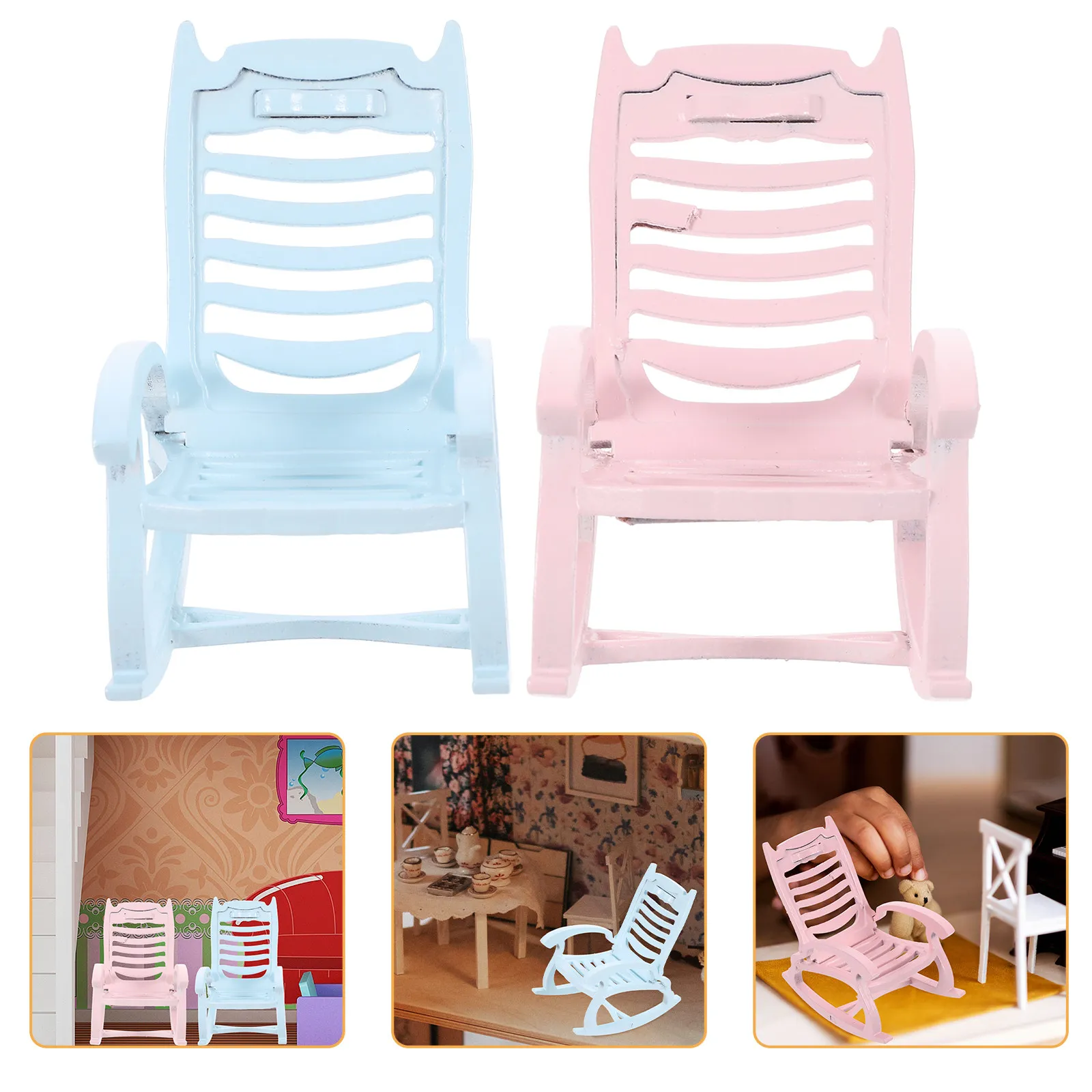 

2Pcs Mini Wooden Rocking Chair Miniature House Furniture Accessories Home Decor Desktop Ornament Handmade Craft Supplies