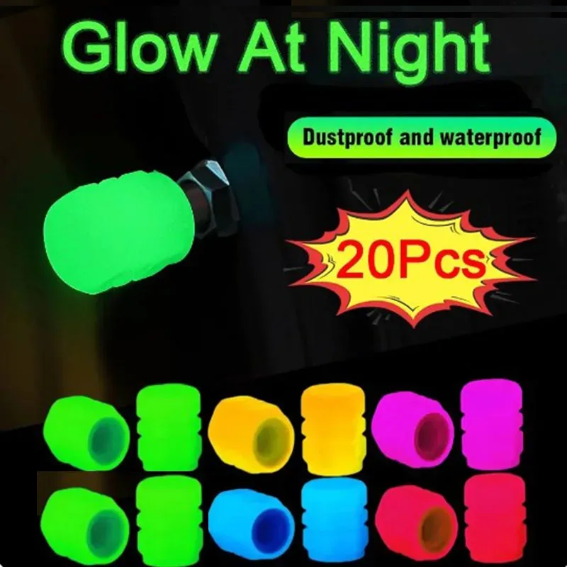 

1/20pcs Luminous Tire Valve Cap Motorcycle Bicycle Wheel Nozzle Tire Valve Stem Fluorescent Luminous Decoration Automotive Parts