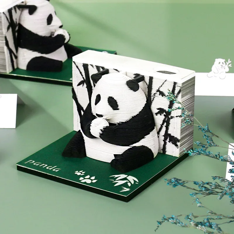 2025 Calendar Panda Creative Gift 3D Memo Pad Paper Carving Model Memo Paper Pen Holder Desk Ornament souvenir New Year Gift