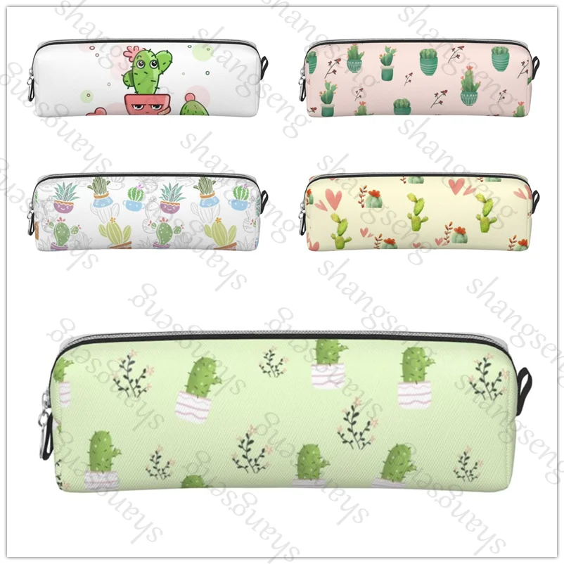 

Leather Zipper Pencil Box Multifunctional Stationery Storage Bag School Student Learning Supplies Gift Cactus Cartoon