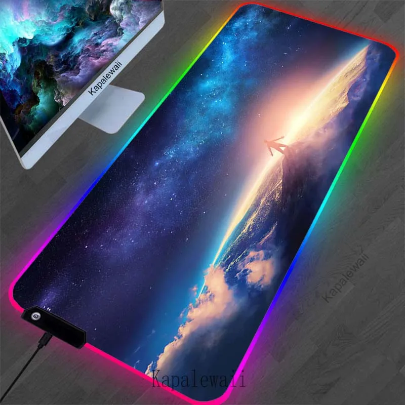 

RGB Space HD Print Mousepad Gaming Laptop Gamer Rug Natural Rubber Carpet LED Luminous Table Carpet Keyboard Mat Waterproof Mat