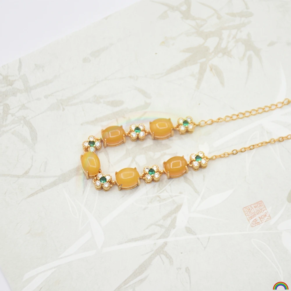Natural Amber Honey Wax Bracelet Chicken Oil Yellow Egg Noodles Inlaid with Amber Simple Jewelry Rwbuy Brand Design