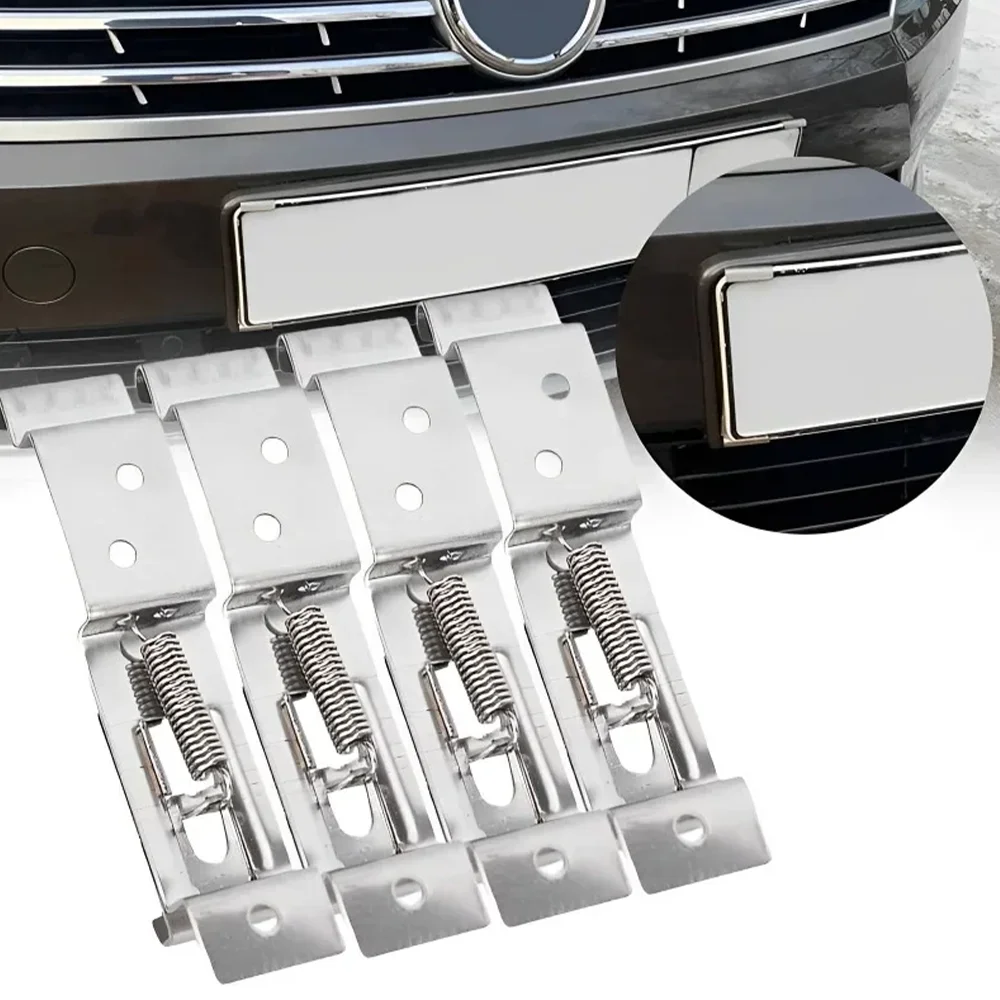 2/4PCs Car License Plate Frame Spring Brackets Stainless Steel Holder Camping Car Frame Holder Clamps Trailer Number Plate Clips