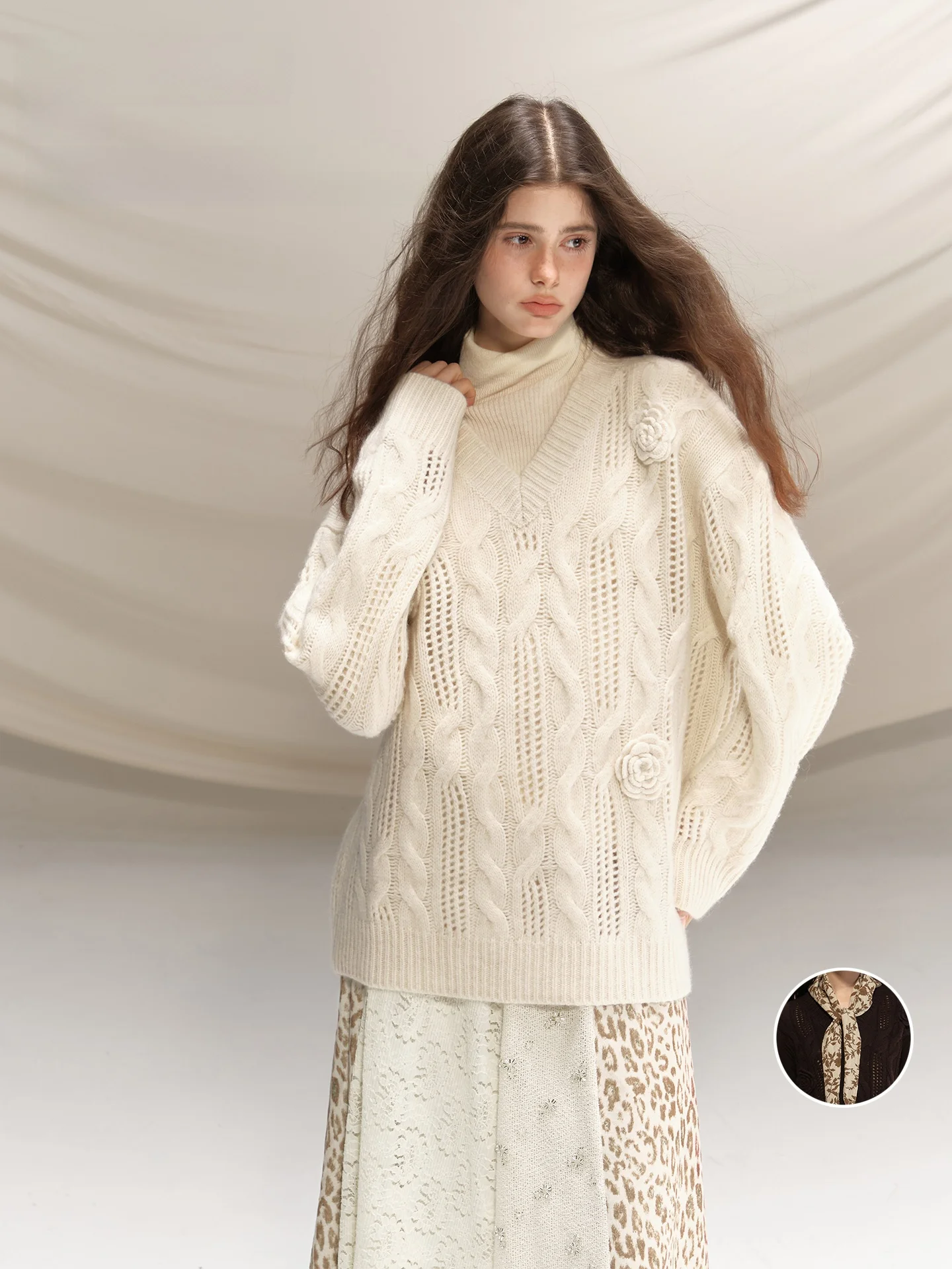 

Вязаный вручную мягкий шерстяной свитер для мамы с ажурным узором, двусторонний, из вельветовой ткани с мишками, женский, модный, повседневный, осенний