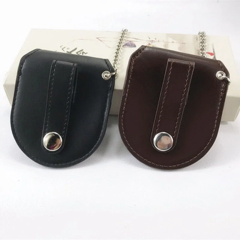 Vintage Leather Case Pocket Watch Holder Bronze Chain Holster Storage Case Pouch Bag With Chain For DIY Crafts