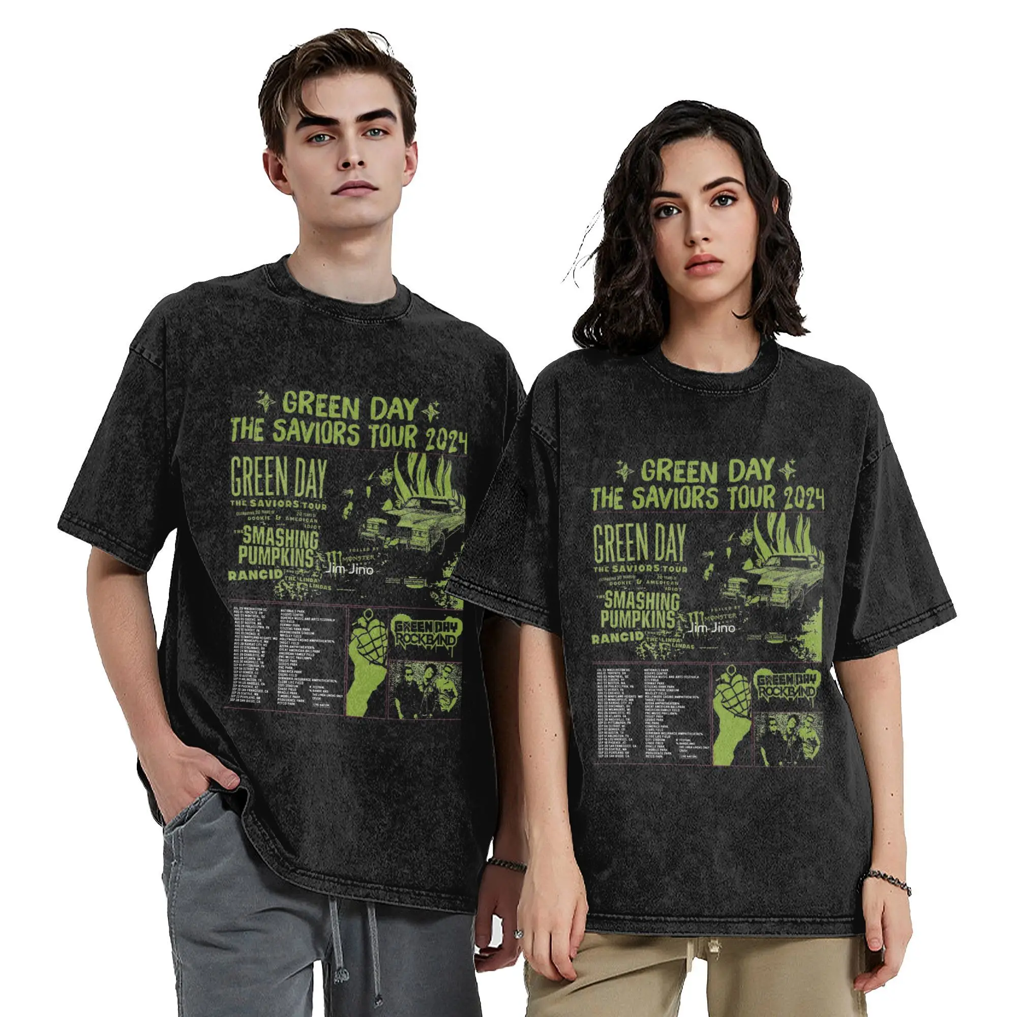 

Funny GREEN DAY Tour 2024 Vintage Washed T-Shirt Unisex O-neck Short Sleeve Tops Cotton Summer Top Tee