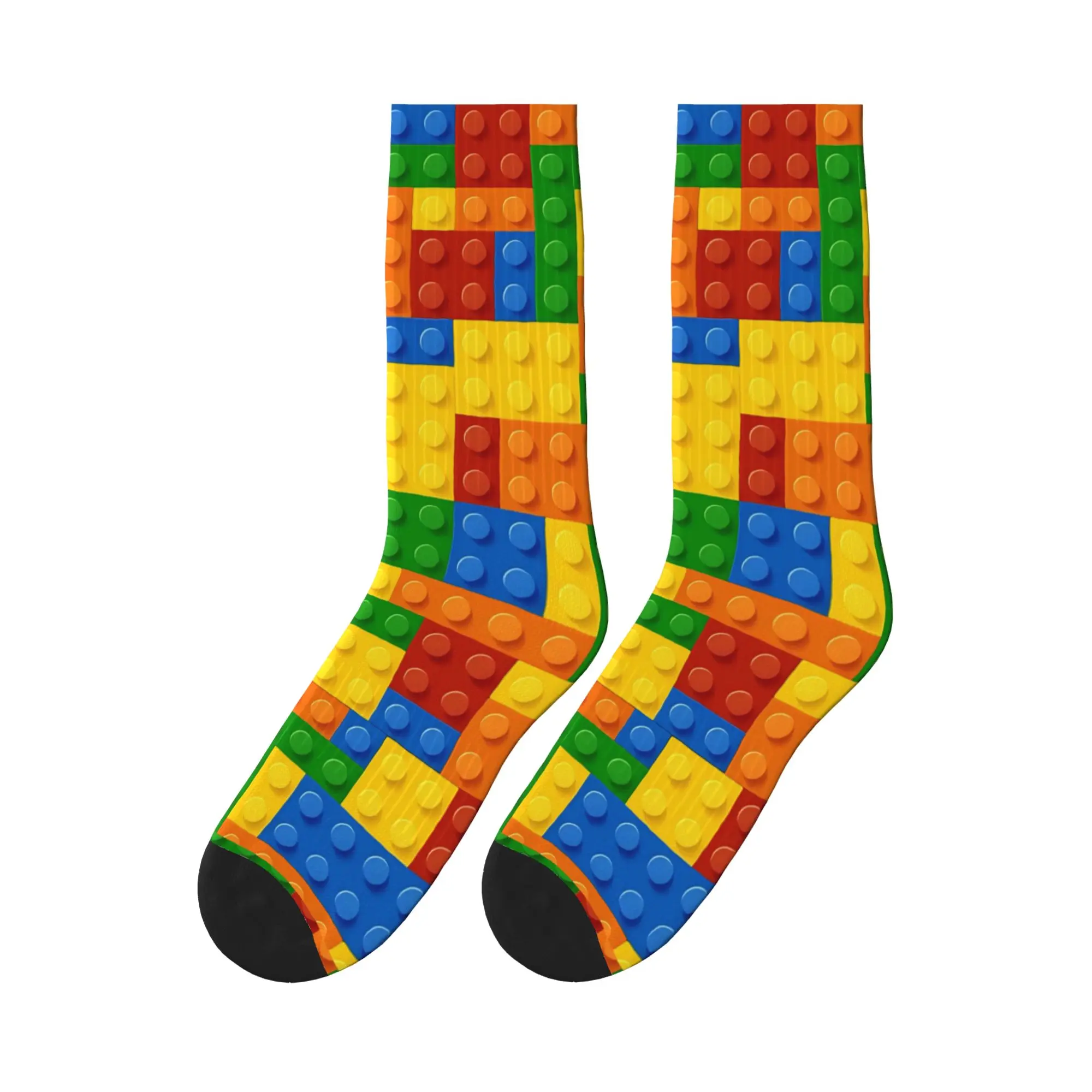 Dense Primary Color Building Blocks Pattern Stockings  Printed Casual Socks Spring Non Slip Socks Men Climbing Soft Socks