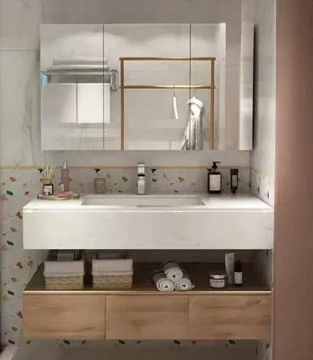 

Practical Light Luxury Marble Bathroom Cabinet Combination Rock Plate Modern Simple Bathroom Wash Sink