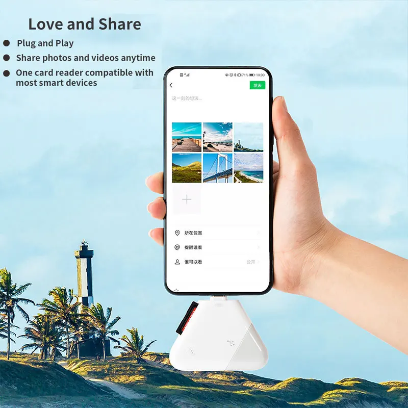 Lector de tarjetas de memoria 3 en 1 con tapa magnética triangular, USB-C, puerto USB Lightning, compatible con TF/SD, para PC, portátil, MacBook, teléfono inteligente