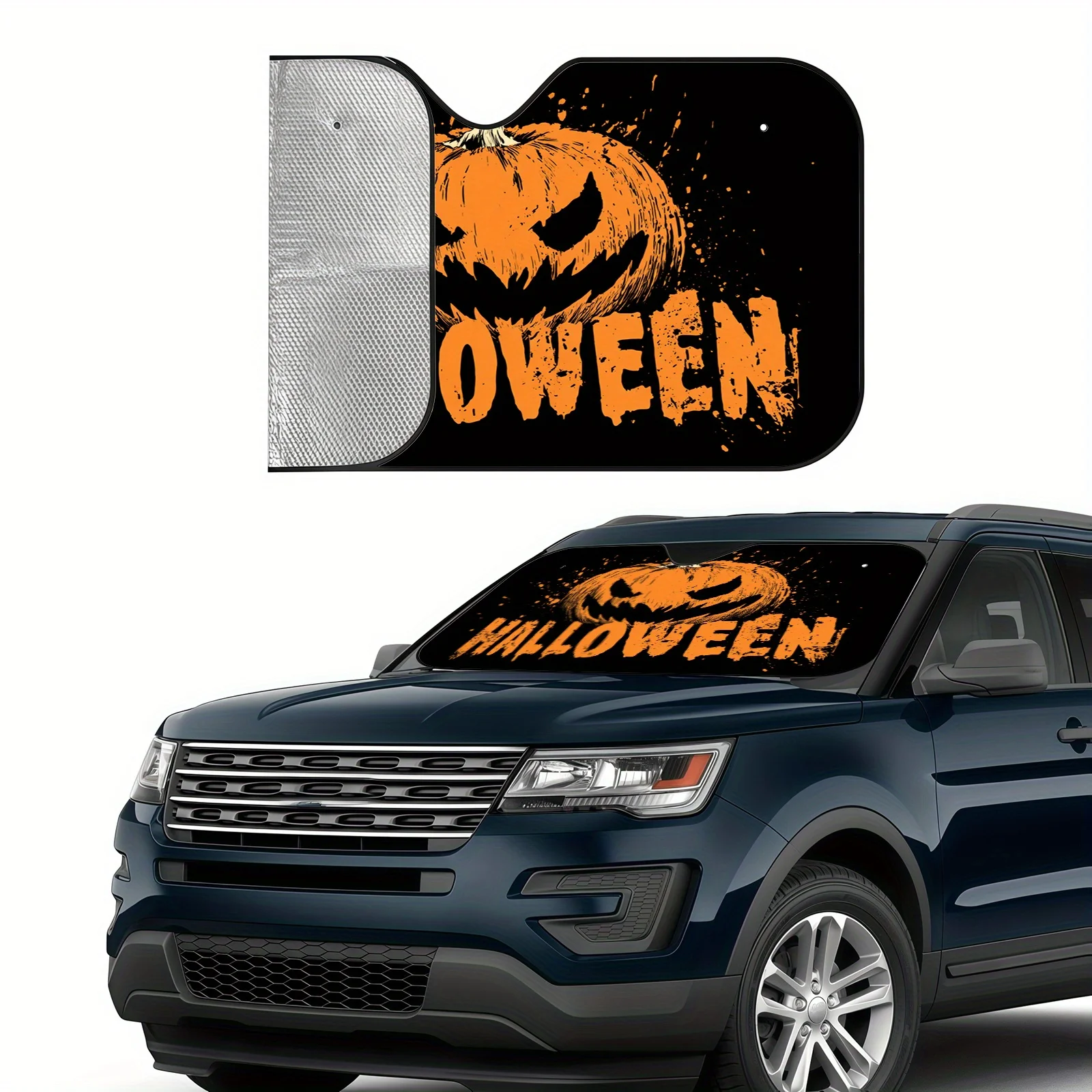 Halloween Pumpkin Car Sunshade, Festive Themed Design, Heat Insulating And High-temperature Resistant, Keeps The Car Cool, Inclu