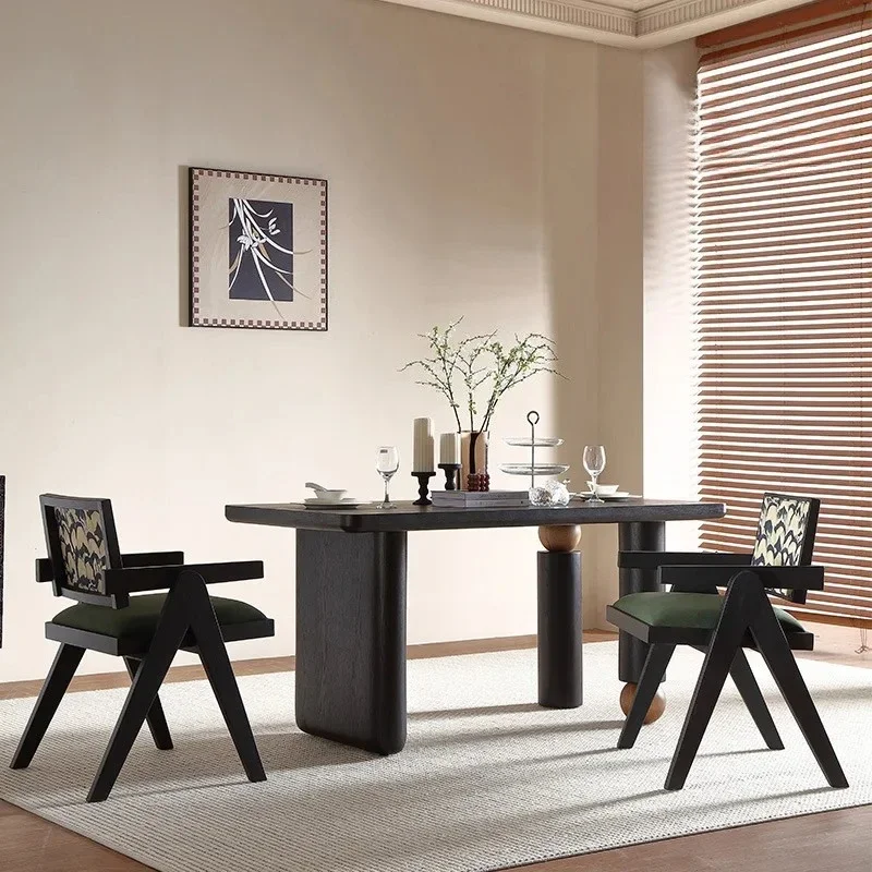 

Dining table ash wood French antique solid wood dining table and chair combination retro long dining table