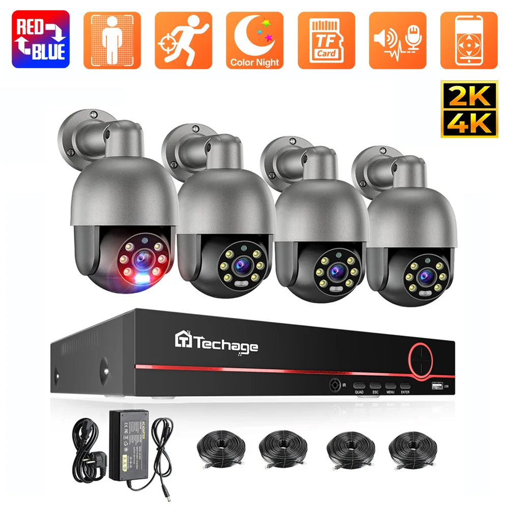 H.265 8CH 5MP 8MP POE Smart Security PTZ Camera System Ultra HD Outdoor CCTV System Full Color Night Surveillance Set