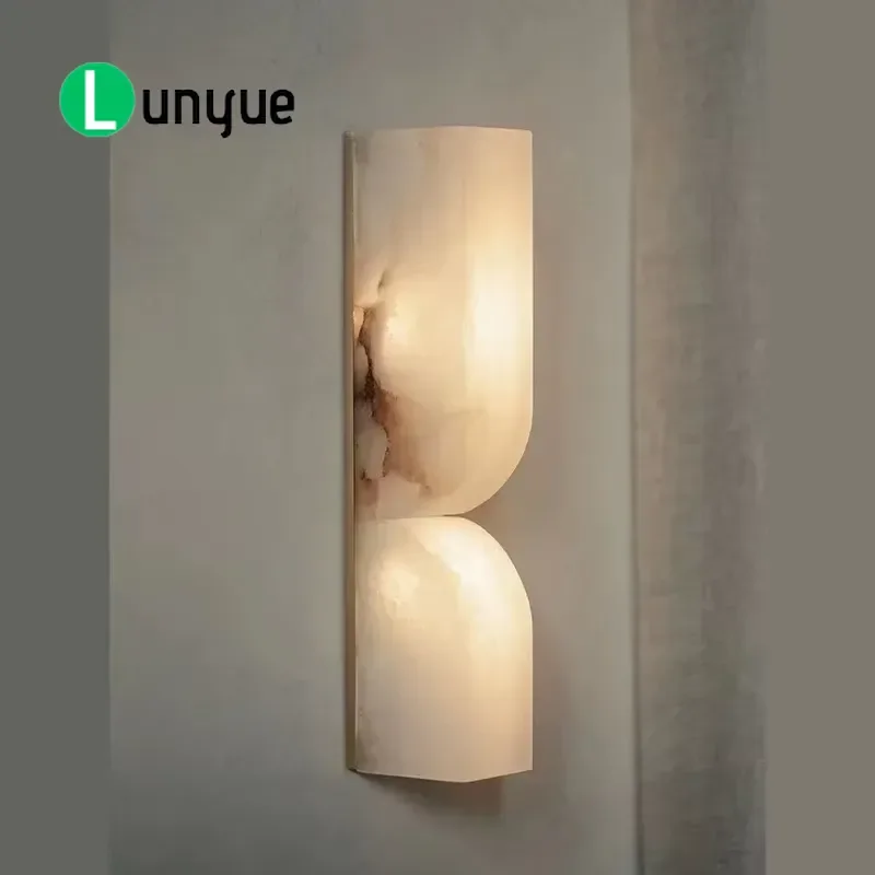 Postmodern Gold LED Wall Lamp Spanish Natural Stone Luxury Sconce for Living Room Bedside Aisle Staircase Hotel Decor