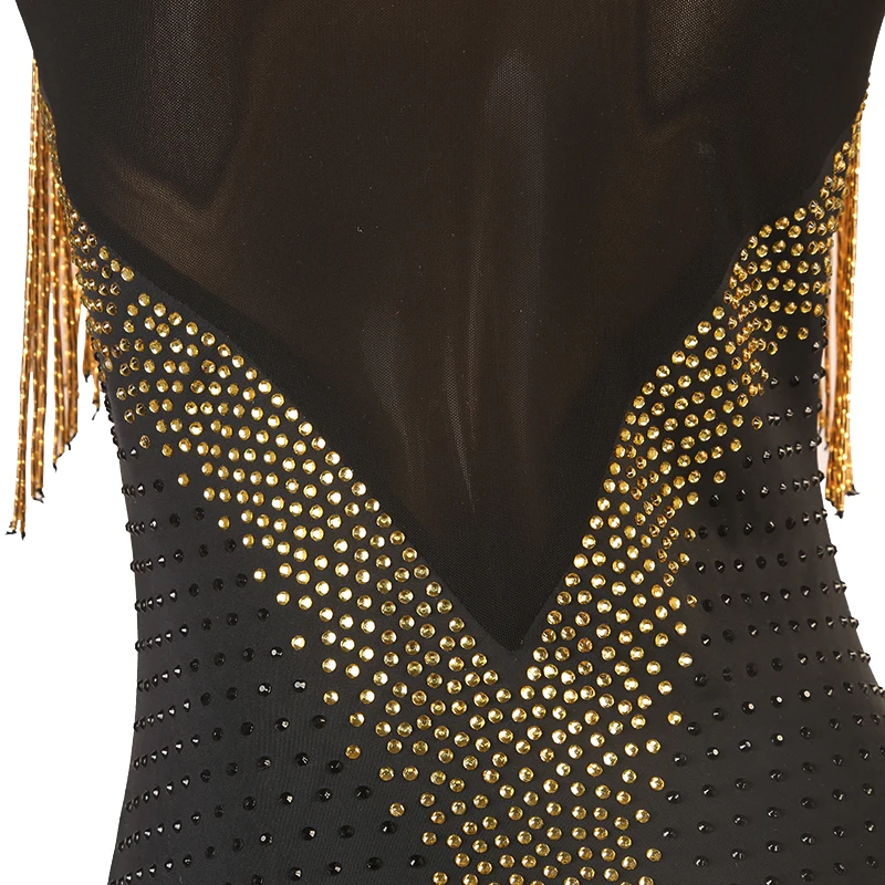 Customized Latin Dance Competition Dresses Rhinestone Fringe Long Sleeve Rumba Tango Clothing Adult Kds Stage Dancewear
