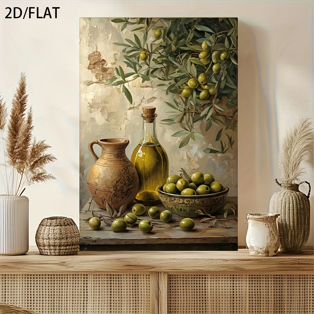 2D/FLAT 1pc Modern Olive Oil and Olive Canvas Print Wall Art, Contemporary Painting Artwork for Living Room, Bedroom, Bathroo