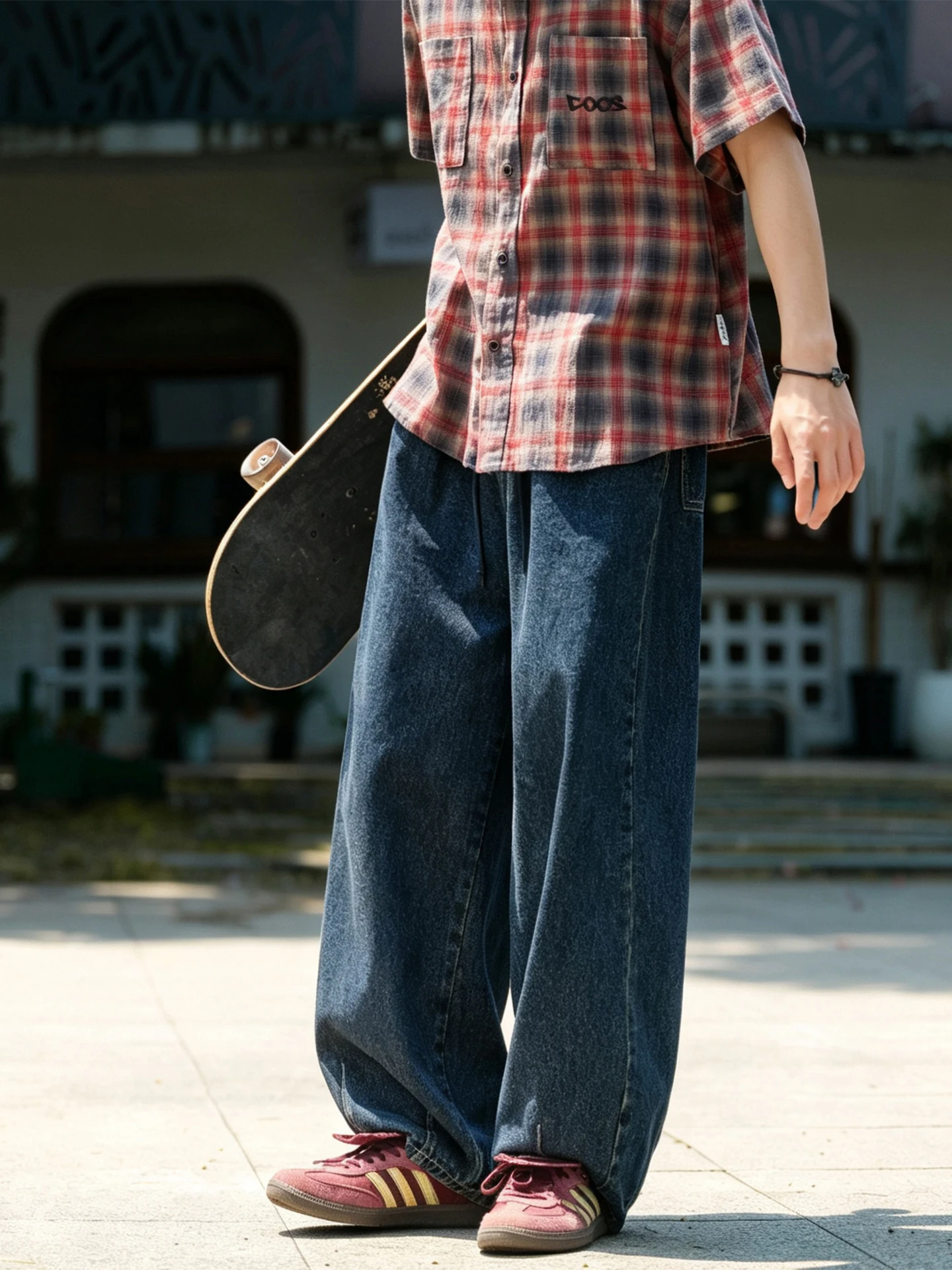 American Washed Straight Leg Wide Leg Jeans Men Autumn Drape Loose Casual Pants Cotton Polyester Recycled Cotton Jeans